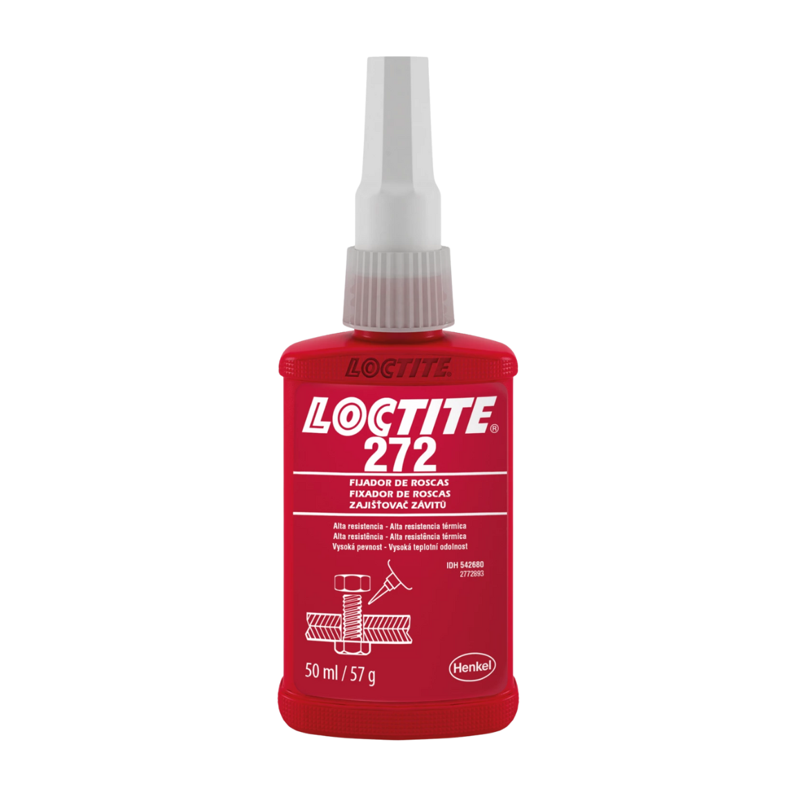 Fijador LOCTITE 272 rojo resistente a alta temperatura (hasta 232°C) para maquinaria de proceso
