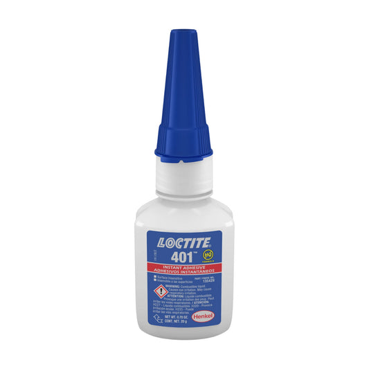 Frasco gotero de LOCTITE 401, adhesivo instantáneo multiuso de baja viscosidad para fijación rápida