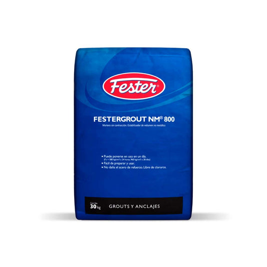 Saco de 30 kg de Festergrout NM 800, mortero de ultra alta resistencia para anclaje, nivelación de maquinaria pesada y aplicaciones estructurales.