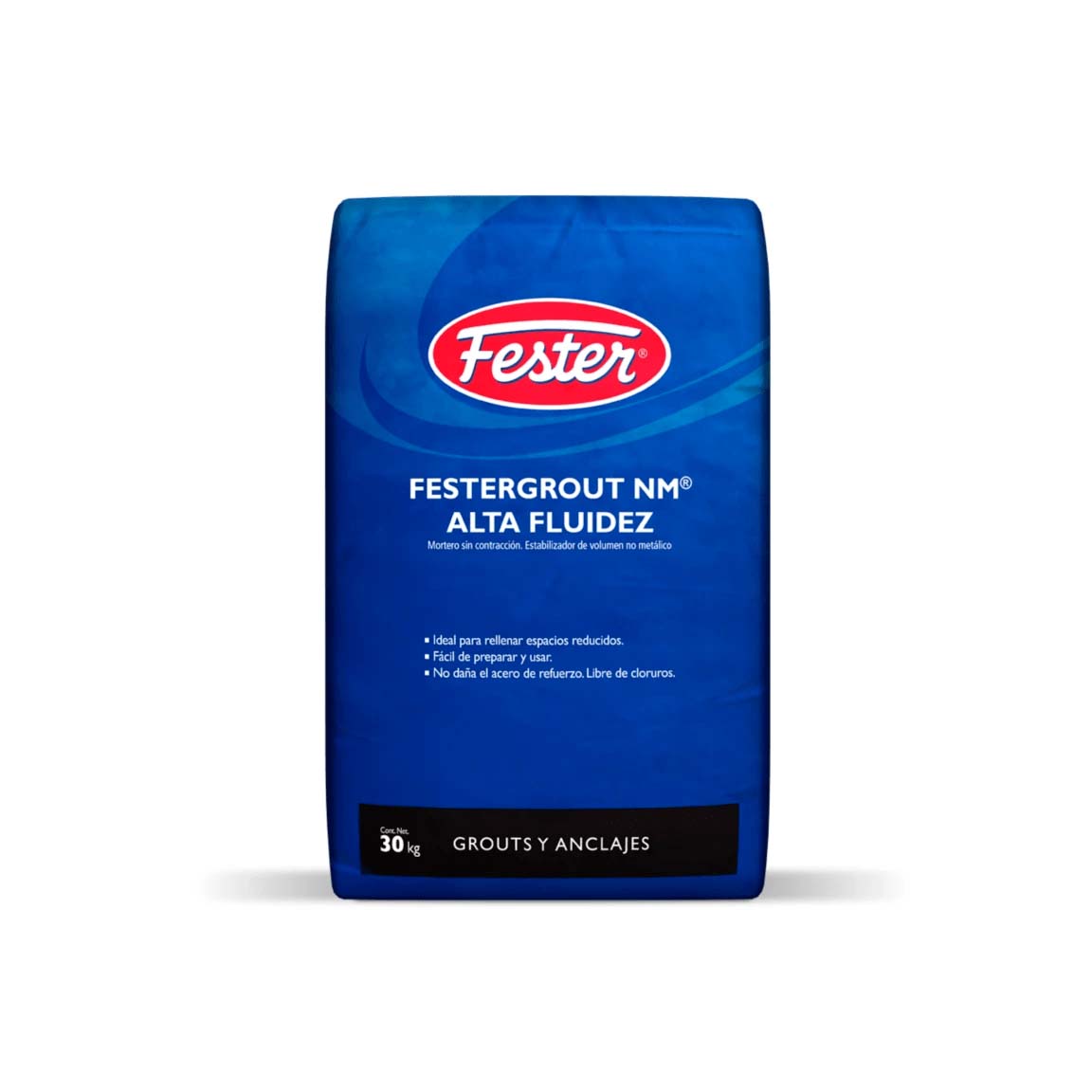 Saco de Festergrout NM Alta Fluidez, mortero estabilizador de volumen para anclaje de pernos, barras, nivelación de maquinaria y reparación de concreto.