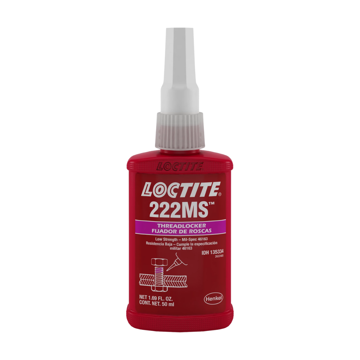  Fijador de roscas LOCTITE 222MS color púrpura, baja resistencia, para tornillería delicada menor a 6mm