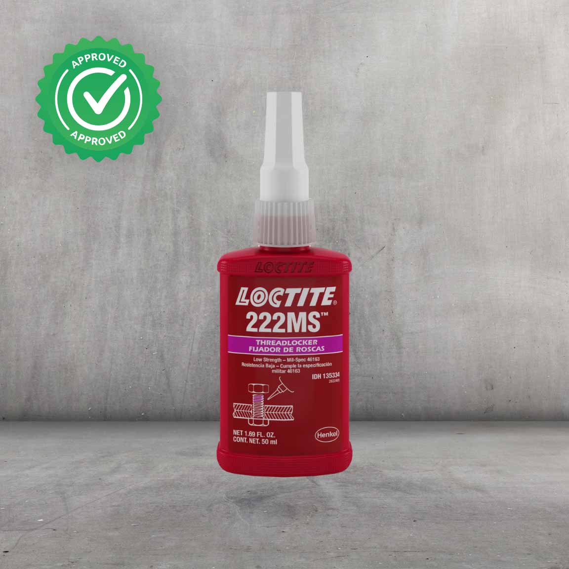  Fijador de roscas LOCTITE 222MS color púrpura, baja resistencia, para tornillería delicada menor a 6mm