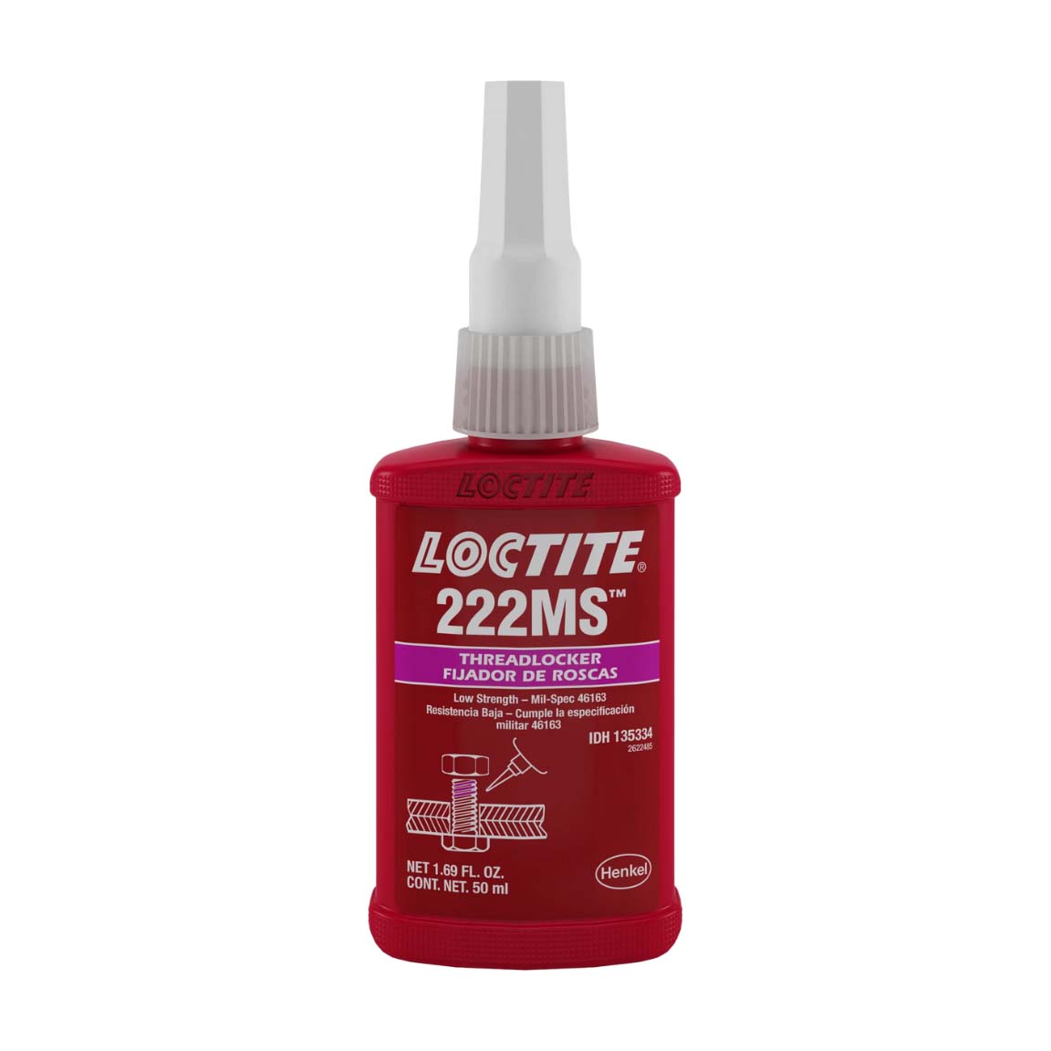  Fijador de roscas LOCTITE 222MS color púrpura, baja resistencia, para tornillería delicada menor a 6mm