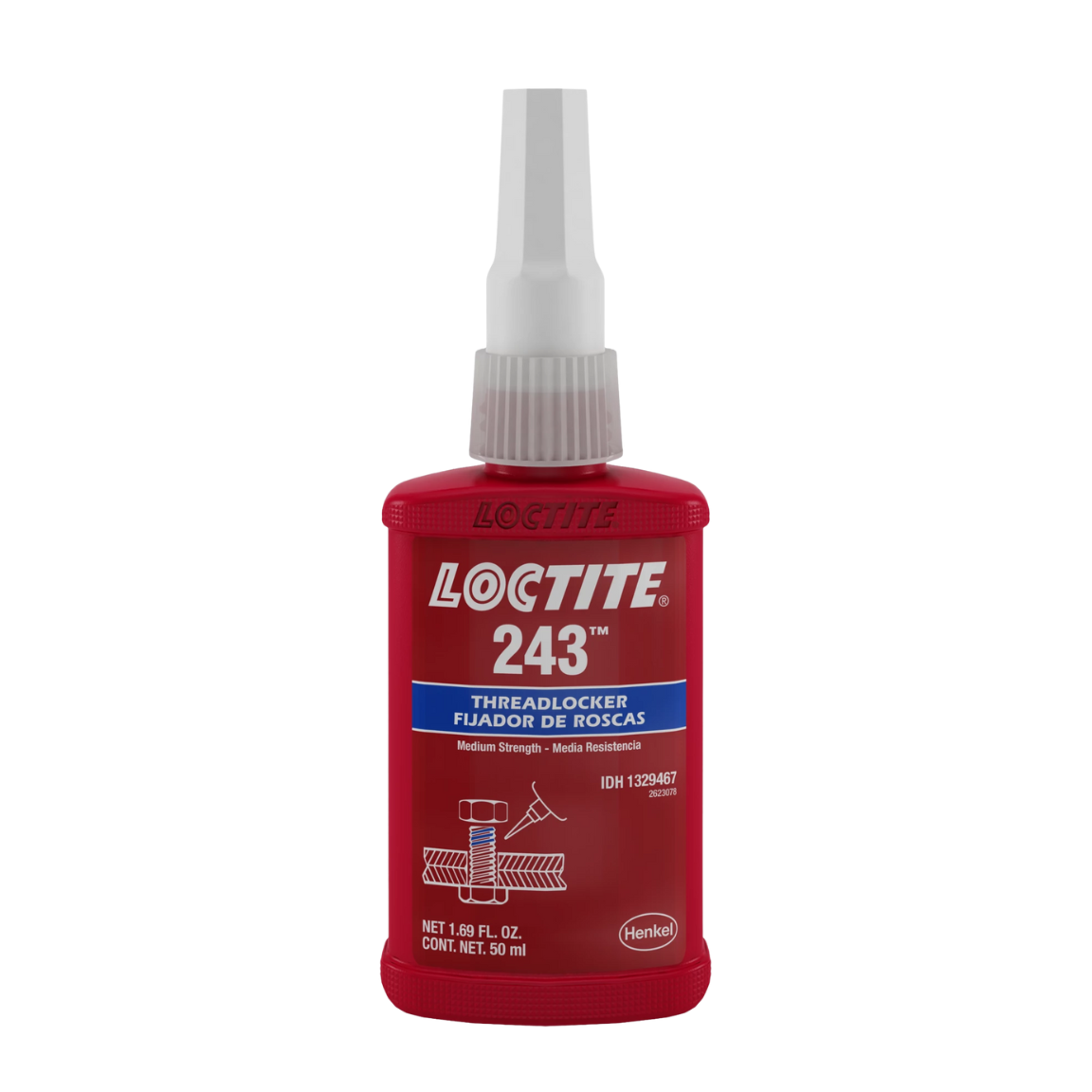 Fijador de roscas LOCTITE 243 azul multiuso para todos los metales, tolerante a contaminación por aceites