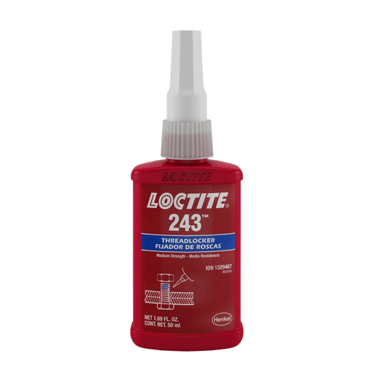 Fijador de roscas LOCTITE 243 azul multiuso para todos los metales, tolerante a contaminación por aceites