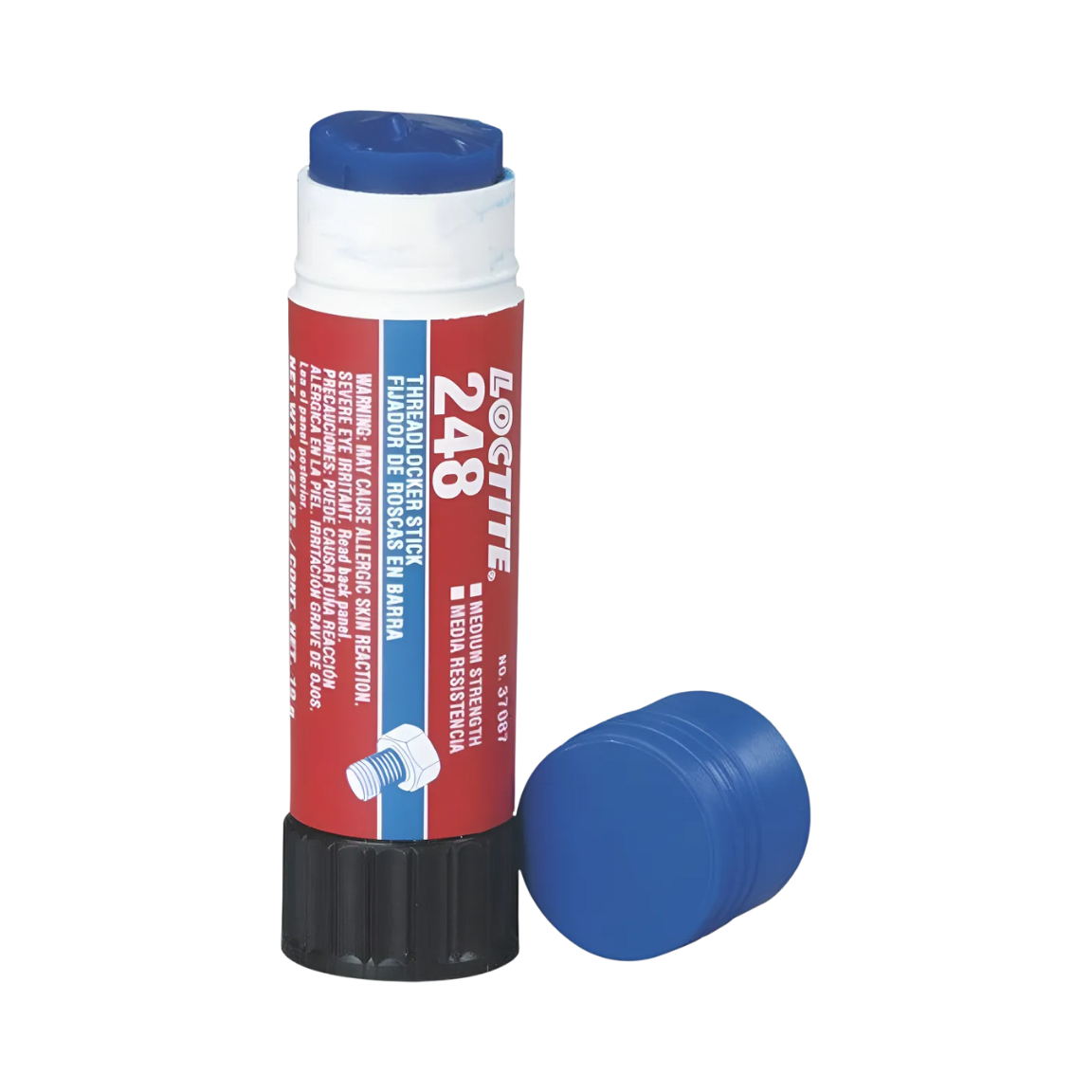 Fijador de roscas LOCTITE 248 color azul en formato stick (barra) para aplicación limpia y directa en roscas