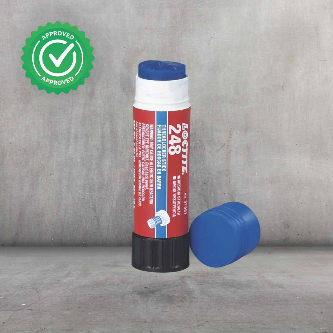 Fijador de roscas LOCTITE 248 color azul en formato stick (barra) para aplicación limpia y directa en roscas