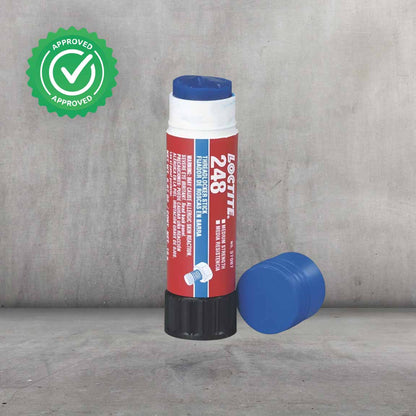 Fijador de roscas LOCTITE 248 color azul en formato stick (barra) para aplicación limpia y directa en roscas
