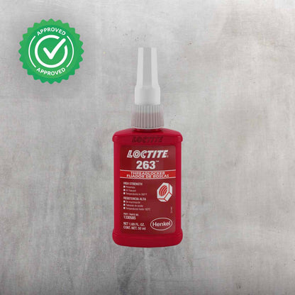 Fijador de roscas LOCTITE 263 color rojo, de alta resistencia, fórmula primerless para acero inoxidable y certificado NSF