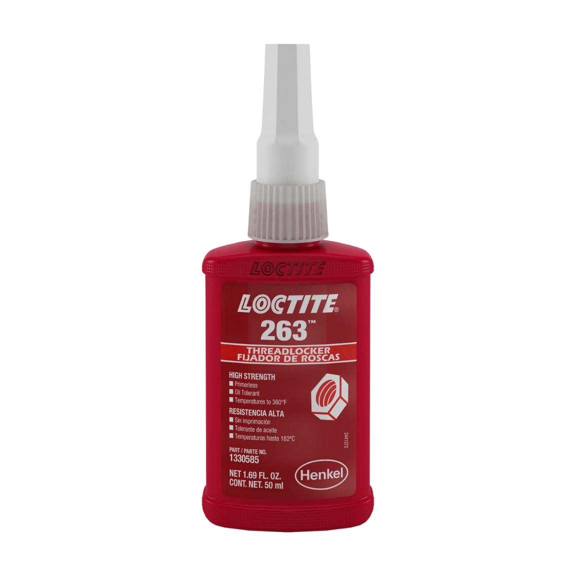 Fijador de roscas LOCTITE 263 color rojo, de alta resistencia, fórmula primerless para acero inoxidable y certificado NSF