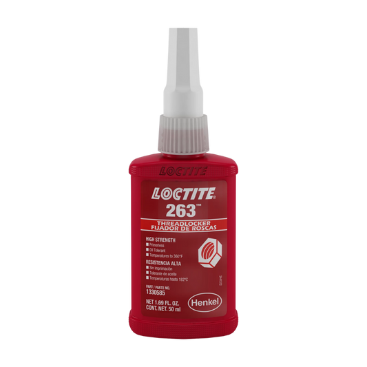 Fijador de roscas LOCTITE 263 color rojo, de alta resistencia, fórmula primerless para acero inoxidable y certificado NSF