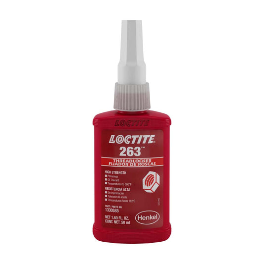 Fijador de roscas LOCTITE 263 color rojo, de alta resistencia, fórmula primerless para acero inoxidable y certificado NSF
