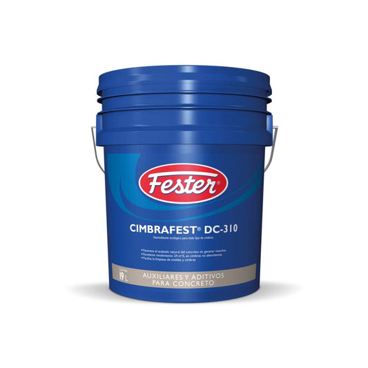 Cubeta y tambo de Fester Cimbrafest DC-310, desmoldante líquido blanco base agua para cimbras de concreto.