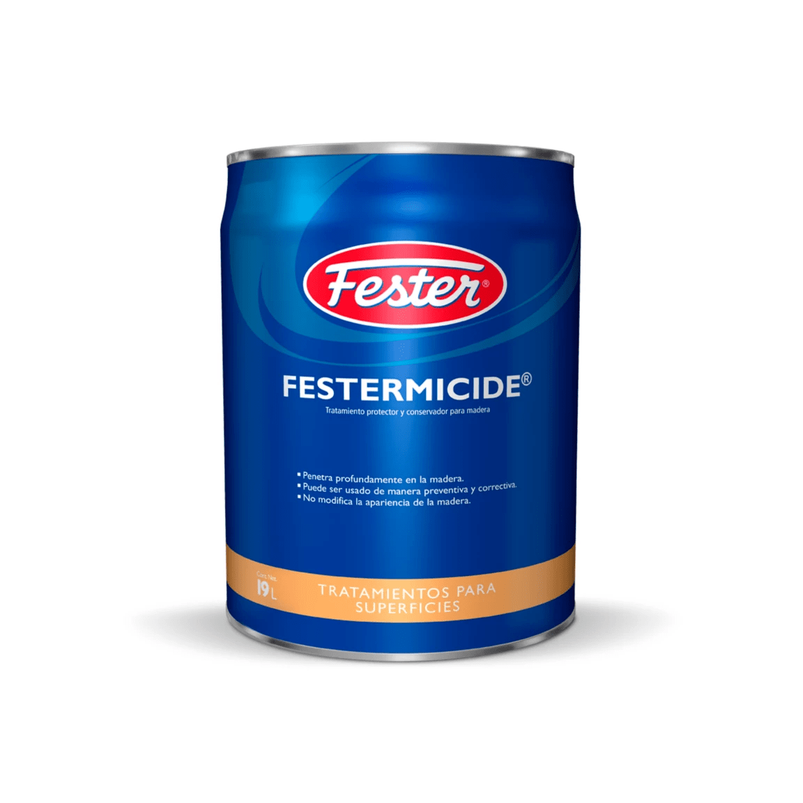 Bote de Fester Festermicide, tratamiento líquido transparente para protección de madera contra insectos y hongos.
